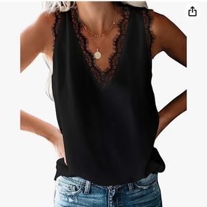 Blencot Black V-Neck Lace detailed sleeveless blouse. Size Medium.